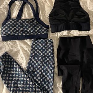 Floral Print Women's Sports Bra and Leggings Set - Navy